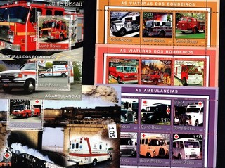 // 6 S/S GUINEA BISSAU 2001 MNH TRANSPORT CARS MEDICINE RED CROSS