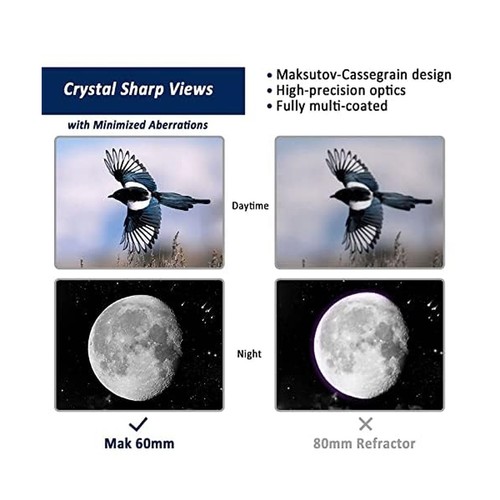 Maksutov-Cassegrain Teleskop, Mak60 Teleskope für Kinder Erwachsene 750x60mm, Com... - Bild 6 von 7