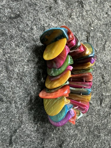 Bracciale spiaggia elasticizzato tinto multicolore rosa giallo ecc conchiglie abalone! - Foto 6 di 10