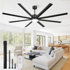 84 Inch Large Ceiling Fan with Lights  Remote, Black Modern Design, 8 Iron Blad