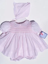 NWT Petit Ami Pink Smocked Lace 3PC Dress 3 Months Baby Girls Bonnet Sz 3M Orig