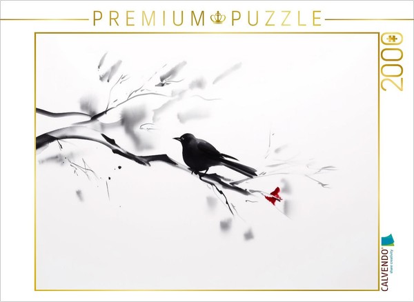 Calvendo Puzzle Blackbird And Red Flowers | 2000 Pieces, Finished Size 35.4 × 26-image