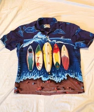 Vintage Paradise Found Hawaiian Shirt Mens XL All Over Print Surfboards Beach