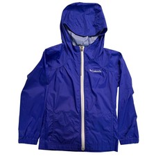 Columbia Girls XS Blue Hooded Windbreaker Jacket Full Zip Lightweight Rain Coat