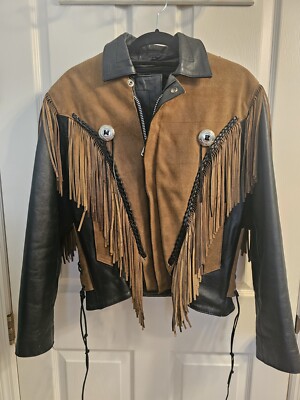 Vtg A-1 Genuine Leather 2Tone Western Style Fringe Riding Jacket