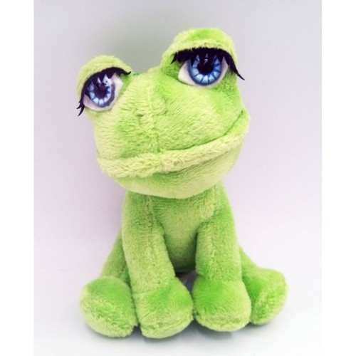 Green Froggy Friends Keychain Toy Soft Frog Plush Blue Eyes Long Lashes 5 Inches - Picture 3 of 15
