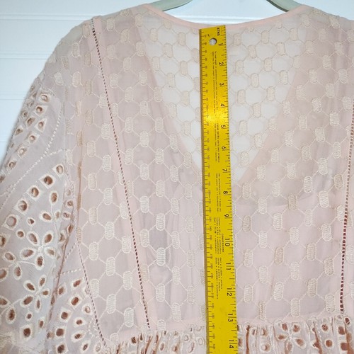 Akemi + Kim Anthropologie Brooke Eyelet Midi Swing Dress Pink S 2 W/ Slip Dress - Picture 13 of 21