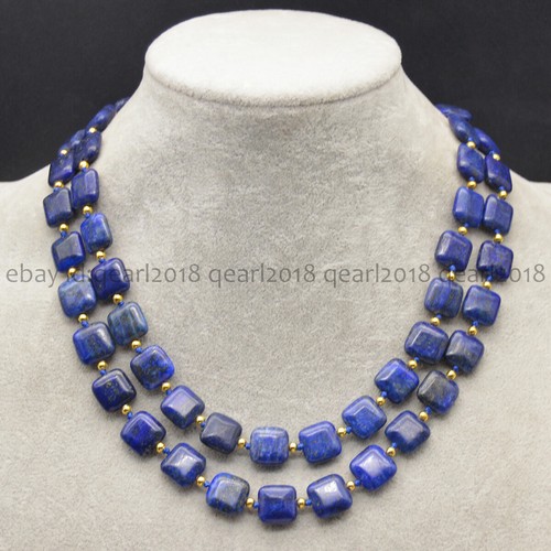 Collar de cuentas de piedras preciosas cuadradas planas de 12 mm azul natural lapislázuli 14-100 pulgadas - Imagen 4 de 29