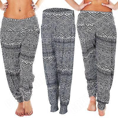 Womens Printed Stretchy Baggy Elasticated Waist Ankle Cuff Harem Trousers Pants
