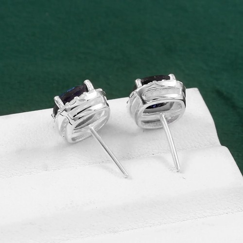 925 Plata Ley Azul Zafiro Pendiente Corte Almohada Boda Tuercas Regalo para Ella - Picture 4 of 6
