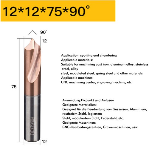 Carbide 60°/90°/120° Degree Chamfer&Spotting Drill 3mm-12mm Countersink Cutter - Picture 15 of 61