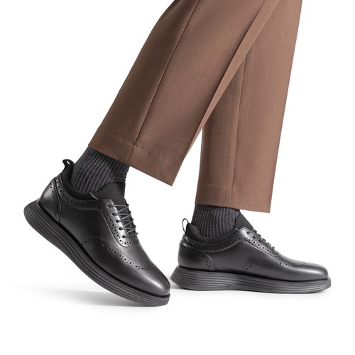 Men's Dress Sneakers Oxfords Casual Wingtip Brogue Breathable Shoes Black/Brown - Picture 17 of 35