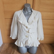 Soon Linen And Cotton Ruffel Blazer Short Jacket Size Uk 10