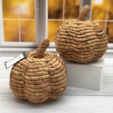 Threshold Pumpkins 2021 Brown Woven Corn Husk New Set of 2 Boho Pumpkin