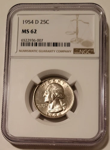 1954 D Washington Quarter MS62 NGC Light Toning