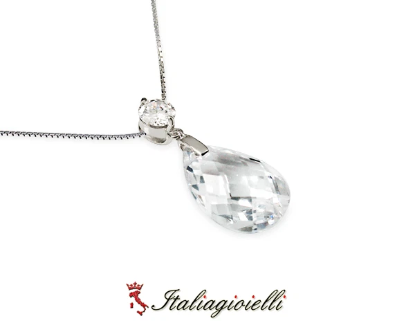 Ammaliante Collana Goccia Brillante in Argento 925 Rodiato Oro Bianco - Immagine 4 di 4