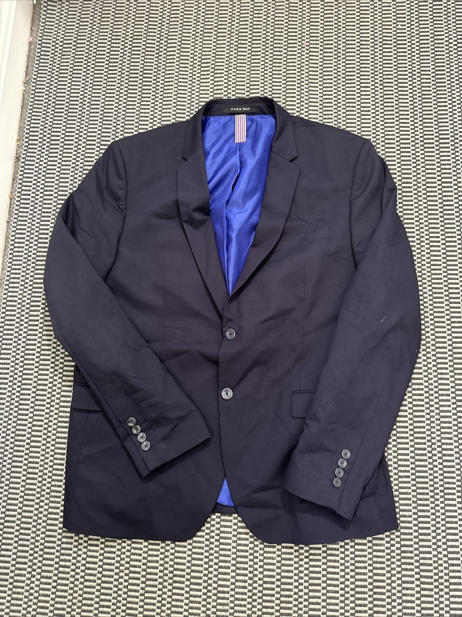 ZARA MAN 青 ビジネススーツジャケット ZARA ザラマン MAN テーラードジャケット 一部星柄の総裏地 無地