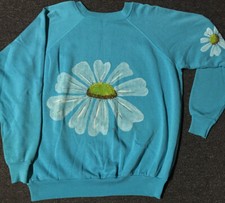 Vtg 80s Flower Art Faded Sweatshirt M L USA Nature Grunge Hippie Beach 90s AOP