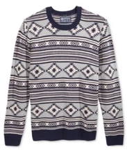 American Rag Men's Chalet Geometric Print Crewneck Pullover Sweater, Blue/Beige