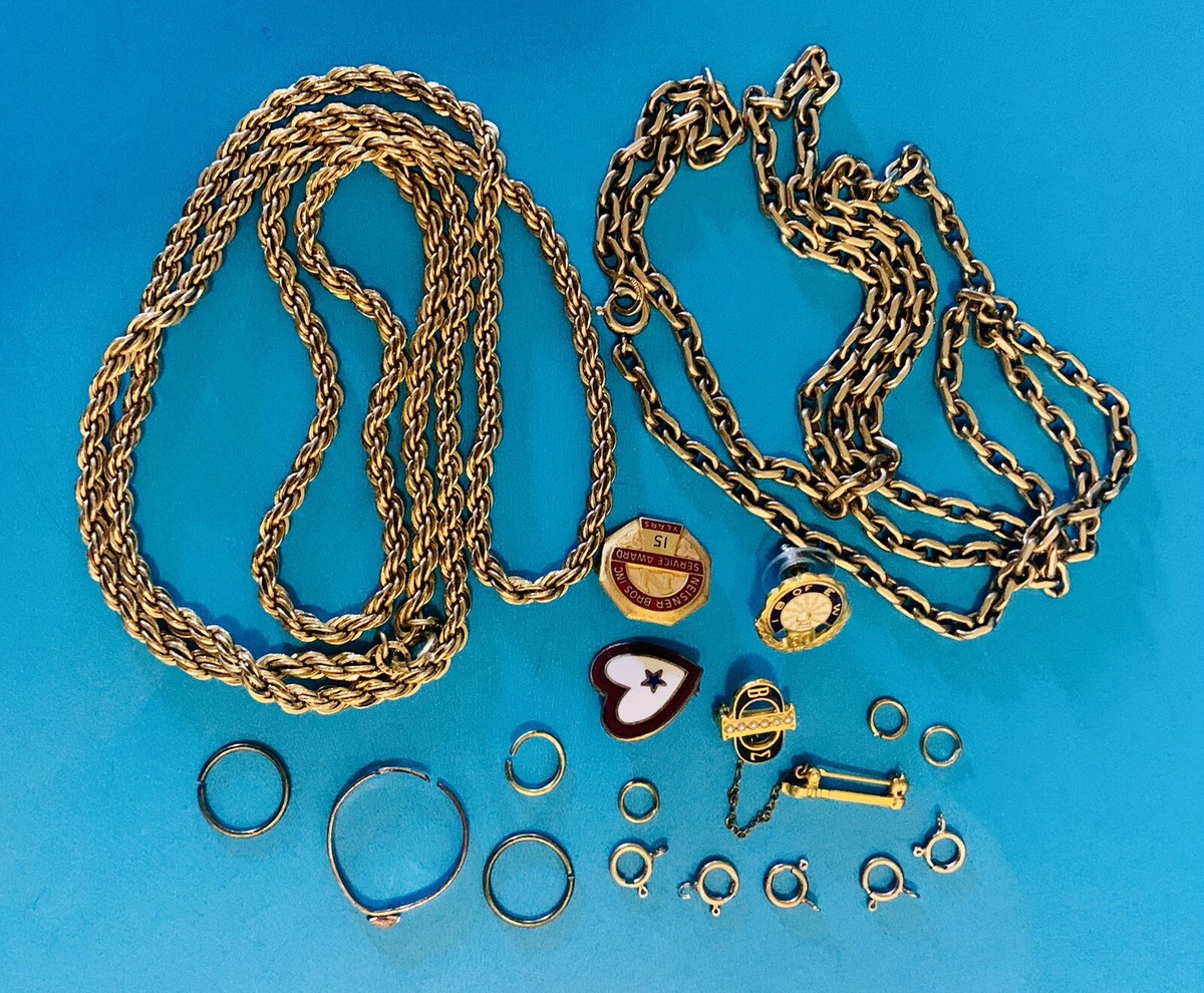 Gold Filled Jewelry 68g Lot 10k 12k 14k Necklaces Clasps Pins 