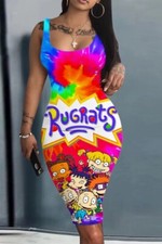 Casual Cartoon Print Basic U Neck Vest Dress Dresses
