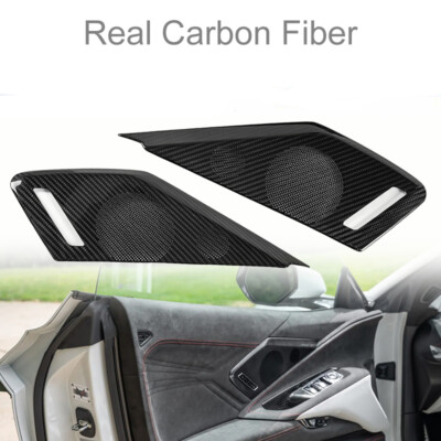 Real Carbon Fiber Door Sound Speaker Cover Trim For 2020 2021 22-23 C8 Corvette