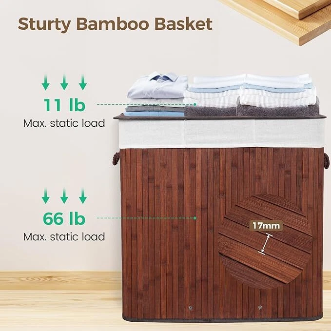 Cesta de lavandería 150L con tapa plegable de bambú con forro extraíble Foto 4 de 4