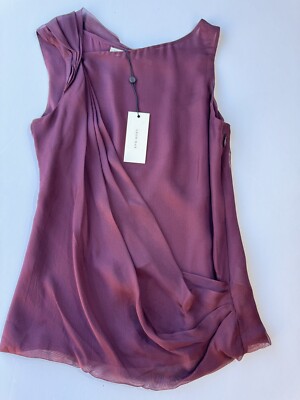 $218 Leon Max By Max Studio Limited Edition Top 100% Silk Casual Sz XS Red Wine