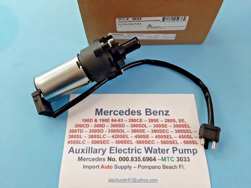 Bomba de agua auxiliar Mercedes Benz 73-93 190.280.300, 350, 380, 420, 450.500.560 Foto 3 de 4