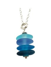 Handmade "Blue Hawaii" Beach Pebble Stacked sea glass necklace,  Hawaiian