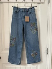 Mini Boden Girls Size 11Y Wide leg Jeans With Embroidered Flowers
