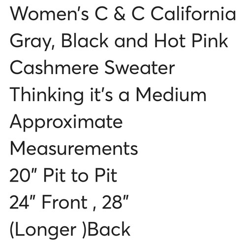 Women’s C&C California Cashmere Sweater, Medium , Gray, Black And Hot Pink - Picture 10 of 10
