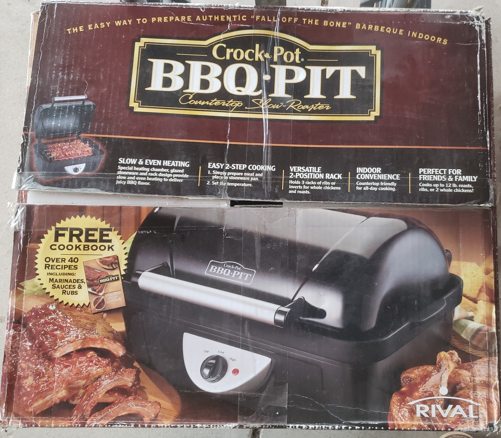 Rival Crock Pot Bbq Pit BB100 Meat Cooker Slow Roast on Countertop! New