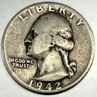 1942 D Washington 90% Silver Quarter Circulated Condition 25c US Coin - 2711
