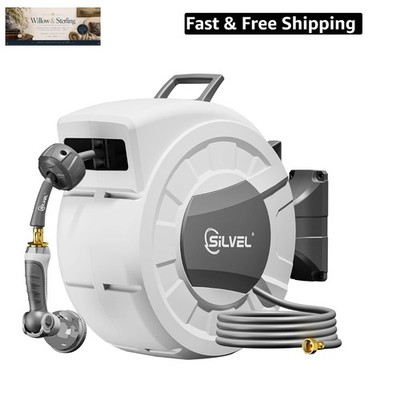 Retractable Garden Hose Reel, 1/2'' x 100ft Wall Mount Heavy Duty Automatic Ho...