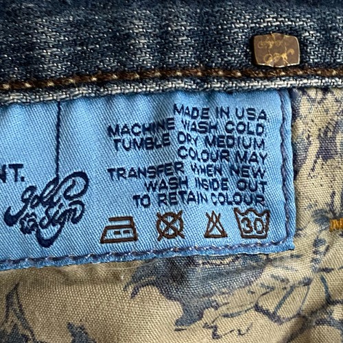 Jean vintage Y2K 00s dorado signo Passion tiro bajo corte boot acampanado 28 azul hecho en EE. UU. - Imagen 15 de 17