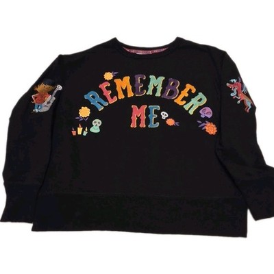 Disney Coco Miguel Graphic Embroidered Black Crewneck Pullover Sweatshirt S