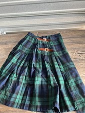THE SCOTCH HOUSE London Tartan Skirt Women med Green Navy Pleated Buckle Kilt