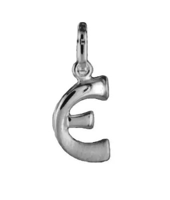 Pendant 8x6mm letter E shiny silver 925 chain pendant partially frosted