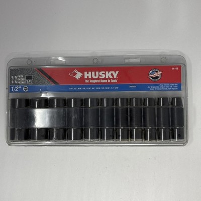 HUSKY 1/2'' Drive 6 PT  11 Piece SAE Deep Impact Socket Set 44109 Made in USA VTG