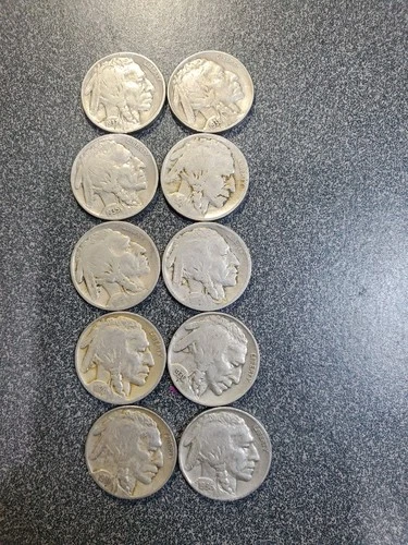 US Buffalo Nickels Lot of 10 Native American Buffalo Design  #351
