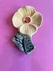 Vintage Yellow Promise Flower Ceramic Spoon Rest 5.5” Shawnee Pottery Style