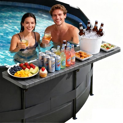 Pool Bar for Above Ground Pool, Pool Side Table with 49''×9.6'' Rust-ABS Top, F...