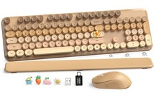 Wireless Keyboard and Mouse Combo, Cute Retro Typewriter Keyboard with Round ...