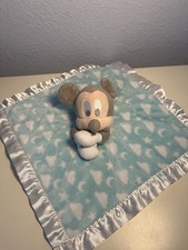 Disney Parks Happy Mickey Mouse Blue Stars Baby Lovey Security Blanket Satin