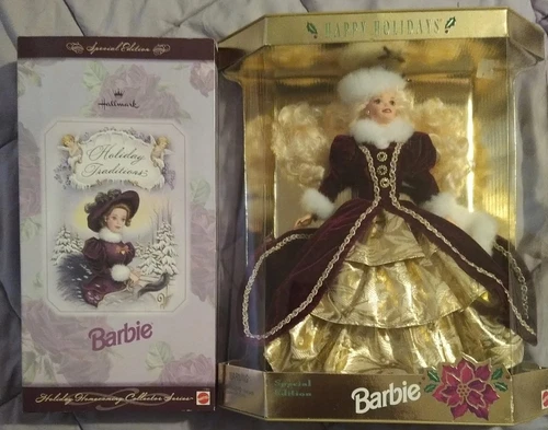 2 Mattel 1996 Happy Holidays Barbie Dolls - Hallmark Special Edition Doll - NRFB