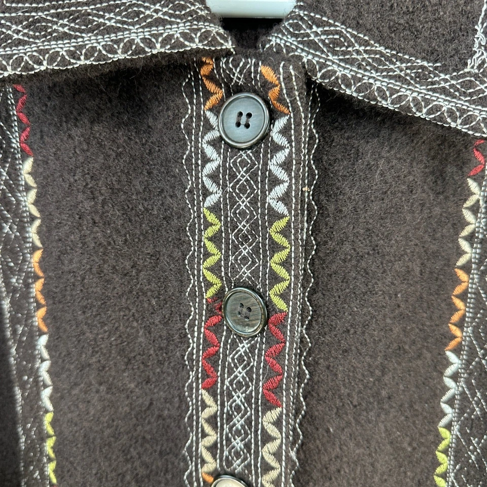 Kenar Womens Brown 100% Wool Embroidered Boho Coat Jacket 3/4 length Size Large - Image 3 of 4