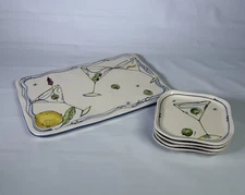 Vintage Julia Junkin Studio Cheese Tray +4 Plates Shaken Not Stirred Martini Set