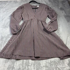 Love Whit Whitney Port Dress Womens Size 0 Geo Print Puff Sleeve Pockets V-Neck