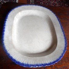Large Antique Leeds Type Blue Feather Edge Pearlware 16" by 12" Oval Platter